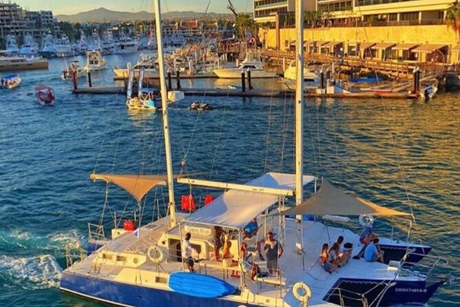 2 Hour Sunset Tour on Catamaran in Cabo San Lucas - Medano Beach bay time: music, drinks, and a quick dockside reset