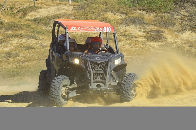 Desert and Beach UTV Adventure with Tequila Tasting - What the UTV experience is like: helmets and two-seat Razor fun