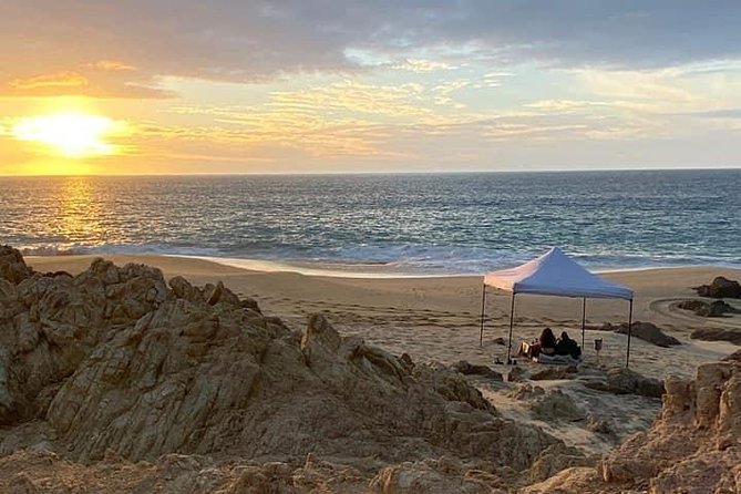 Love is in the air: Private Cabo Beach Sunset Horse Ride W Dinner - From desert to coastline: the ride that leads to a secluded dinner table